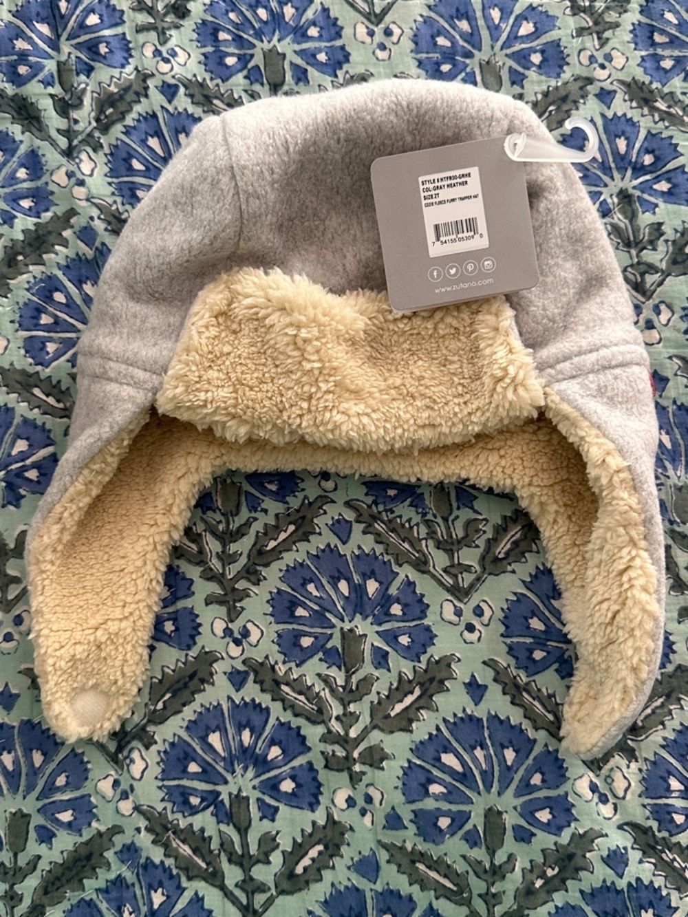 Zutano Kids Faux-Sherpa Trapper Hat in Gray and Cream